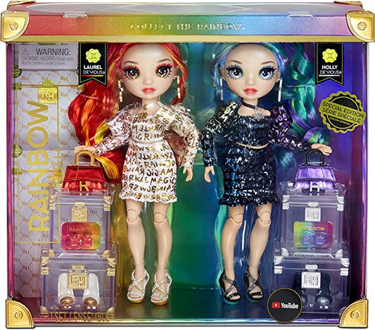 Rainbow High Special Edition Twin (2-Pack) Laurel & Holly De'Vious Fashion Dolls, Multicolor Designer Metallic Outfits, Gift for Kids and Collectors, Toys for Kids Ages 6 7 8+ to 12 Years Old