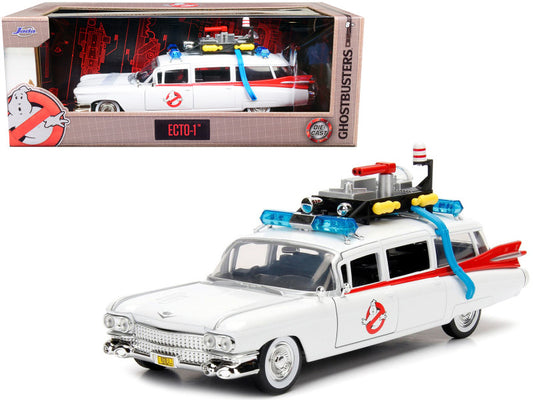1959 Cadillac Ambulance Ecto-1 White "Ghostbusters" Movie "Hollywood Rides" Series 1/24 Diecast Model Car by Jada